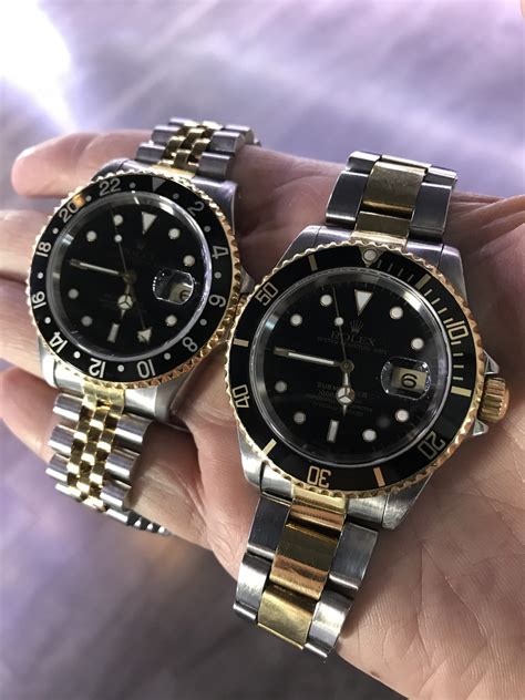 black gold rolex two-tone submariner dlc|Rolex 16613 vs 16613t.